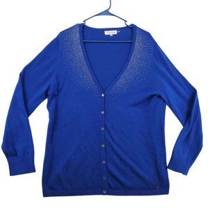 Calvin Klein Sweater Women's Long Sleeve V-Neck Button-Up Blue Extra Large